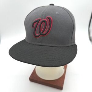 New Era Washington Nationals MLB Fitted Hat Cap Size 7 1/4 Gray‎ Black